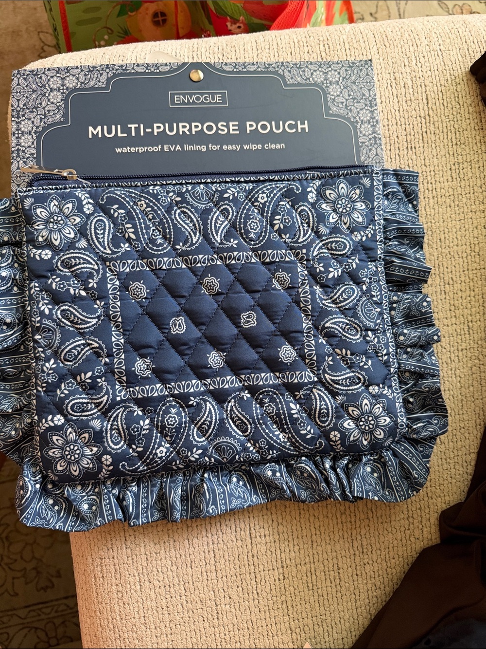 Envogue Navy Paisley Quilted Multi-Purpose Pouch NWT
